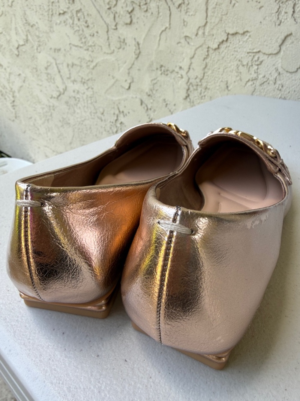 Franco Sarto Women’s Tiari Metallic Rose Gold Square Toe Gold Chain Flats 7 - Picture 4 of 17